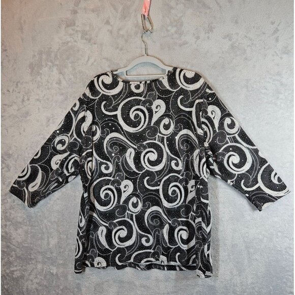 Russell Kemp Sparkly Swirl Pattern Top 3/4 Sleeve V-Neck Womens 2X career casual - Picture 2 of 11